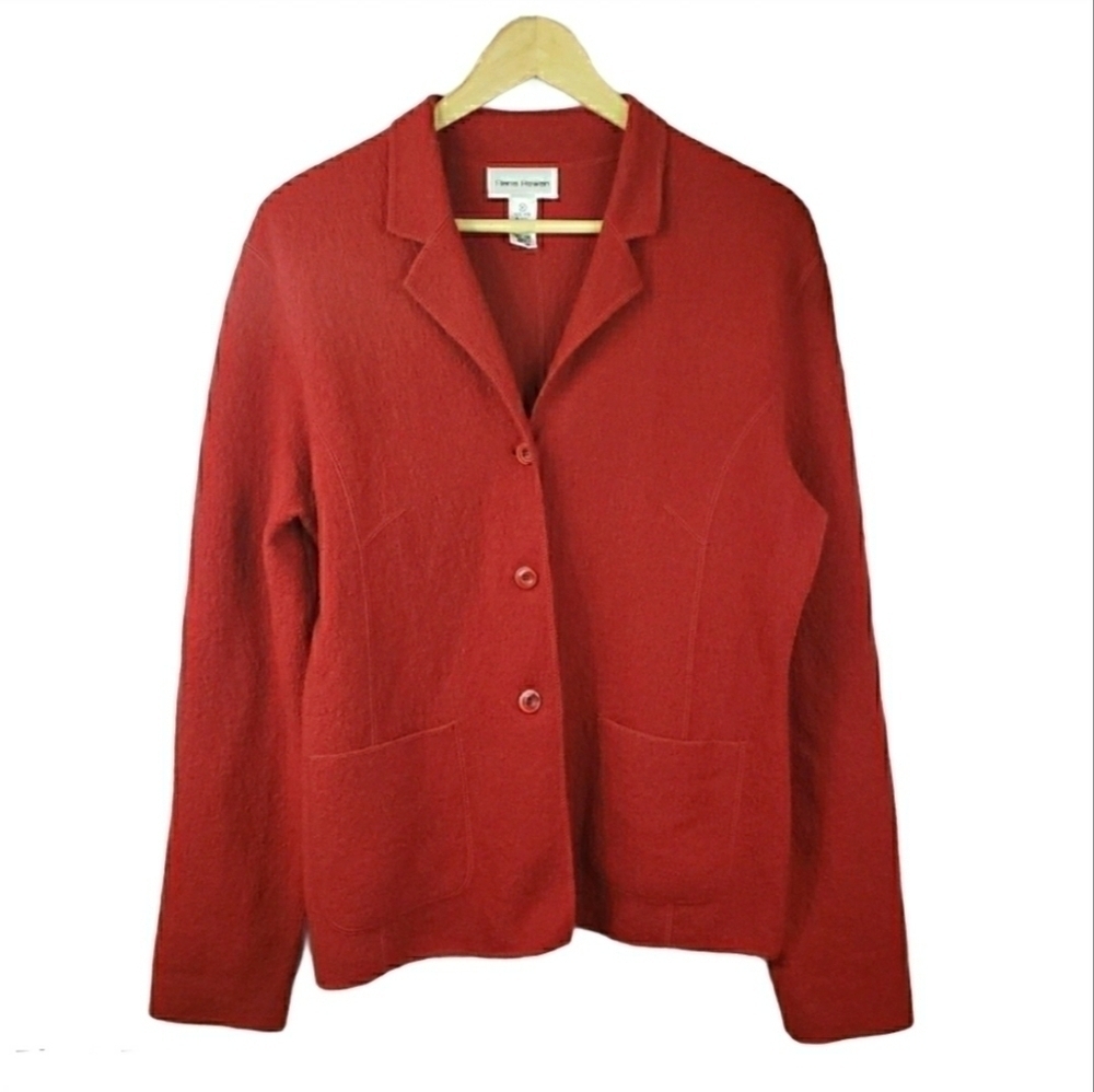 RENA ROWAN 100% Wool Cardigan Red Size M